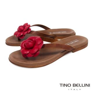 【TINO BELLINI 貝里尼】義大利進口立體花妍平底夾腳涼拖鞋A83031(紅)