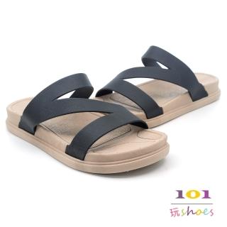 【101玩Shoes】Z字形防水厚底柔軟平底拖鞋(黑色.36-41號)