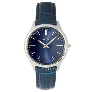 【ARTEX】5605真皮手錶-寶藍/銀