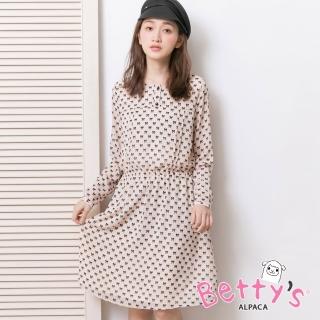 【betty’s 貝蒂思】氣質蝴蝶結印花雪紡洋裝(淺桔)