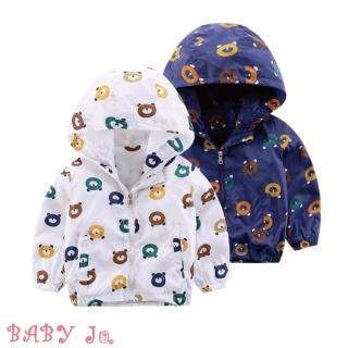 【BABY Ju 寶貝啾】時尚小熊連帽保暖外套(藍色 / 白色)