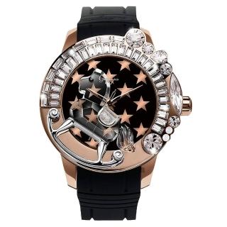 【Galtiscopio迦堤】夢幻星際系列星空手錶-黑x玫塊金框/50mm(LG1RGZS001BRS)