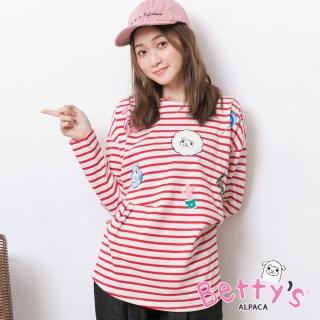 【betty’s 貝蒂思】圓領條紋可愛印花T-shirt(紅色)