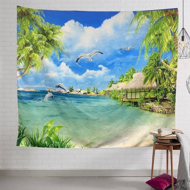 【QIDINA】渡假療癒風掛布/桌巾/野餐墊 150x130(掛布 掛畫 餐墊 房間佈置 沙灘巾 餐桌巾 客廳佈置)