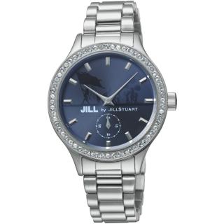 【JILL STUART】Jill by Big Leather系列晶鑽簡約時尚錶款(銀/藍 JISILDT005)