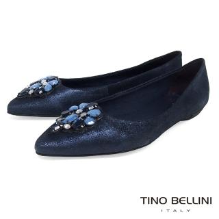 【TINO BELLINI 貝里尼】巴西進口華麗晶鑽尖楦平底娃娃鞋TF8551(藍)