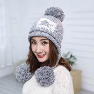 【Acorn*橡果】韓系百搭大毛球保暖護耳毛帽1808(灰色)