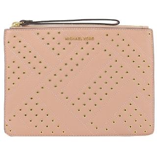 【Michael Kors】JET SET 鉚釘防刮皮革大手拿包(粉)