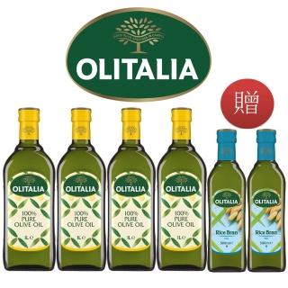 【Olitalia 奧利塔】純橄欖油1000mlx4-禮盒組(贈玄米油500mlx2瓶)-春節禮盒