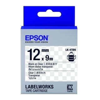 【EPSON】官方直營 標籤帶 透明底黑字/12mm(LK-4TBN)