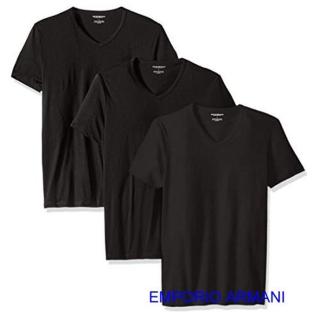 【EMPORIO ARMANI】2019時尚舒適黑色V領內衣3件組-網