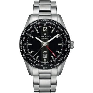 【HAMILTON 漢米爾頓】Broadway 百老匯 GMT 限量機械錶-黑x銀/46mm(H43725131)