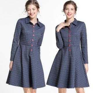 【麗質達人】79502藍色印花洋裝(M-5XL)