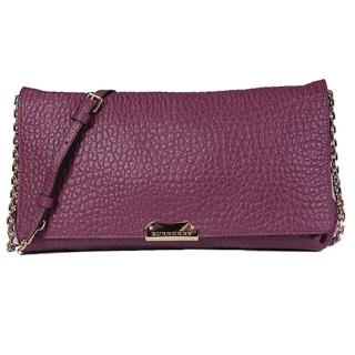 【BURBERRY 巴寶莉】鐵牌LOGO荔枝紋皮革鍊帶肩背包(紅色)
