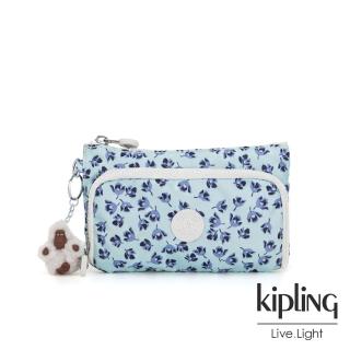 【KIPLING】典雅淡藍小花雙層收納化妝包-CUTEUMS