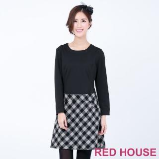 【RED HOUSE 蕾赫斯】素面拼接格子洋裝(共二色)