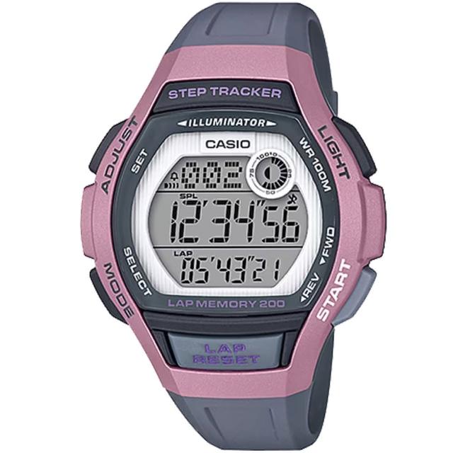 【CASIO 卡西歐】卡西歐跑步鬧鈴計時電子女錶-粉紅 X 灰(LWS-2000H-4A)