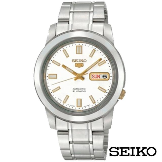 【SEIKO 精工】經典5號自動上鍊機械腕錶-白面+金x38.5mm(SNKK07J1)