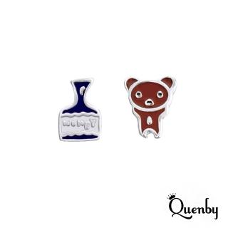 【Quenby】925純銀 小巧精緻小熊啤酒貼耳耳環/耳針(飾品/配件)