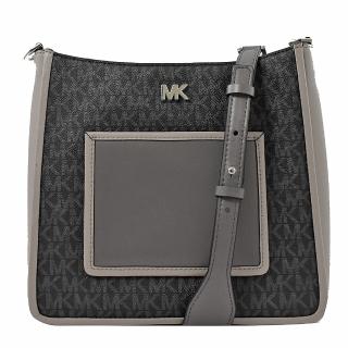 【Michael Kors】GLORIA 熱銷款撞色拼接斜背包(黑/灰)