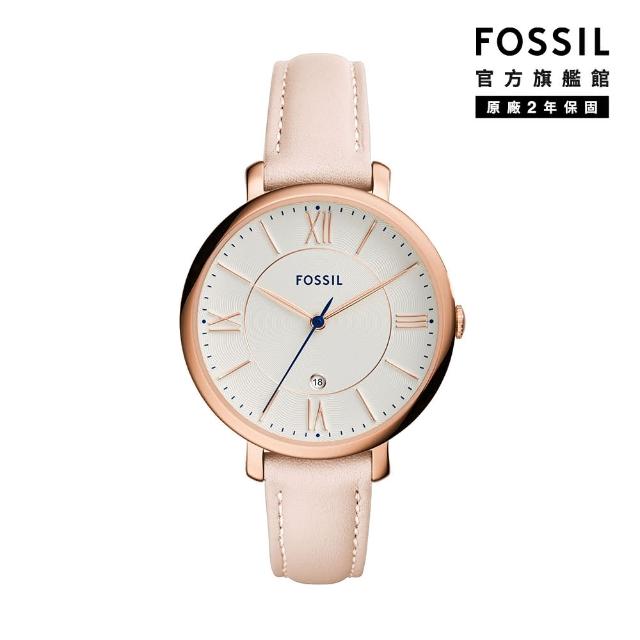 【FOSSIL】Jacqueline 櫻花粉真皮手錶 女ES3988