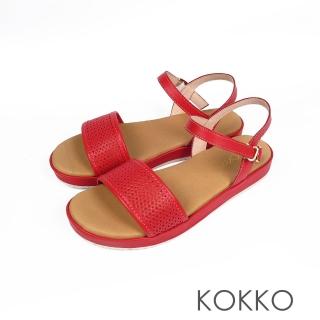 【KOKKO集團】盛情夏威夷平底寬版軟底涼鞋(朱槿紅)