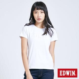 【EDWIN】EFS 印花夾層LOGO短袖T恤-女款(白色)