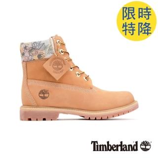 【Timberland】女款小麥色磨砂革花型圖案鞋領六吋靴(A22AY231)