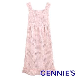 【Gennies 奇妮】粉漾點點條紋棉質無袖哺乳洋裝(GNQ50)