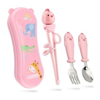 【Goryeo Baby】小雞造型學習餐具四件組(兒童學習餐具  學習筷、學習叉子、學習湯匙)