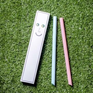 【HYPASS】綠色生活 卡卡環保吸管 2支入/灰盒-粉+藍(可拆式 免毛刷 斜口 好戳膜 防疫衛生)