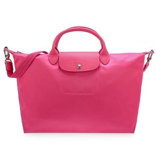 【LONGCHAMP】Le Pliage Neo質感尼龍短提把大型兩用水餃包(玫瑰粉)
