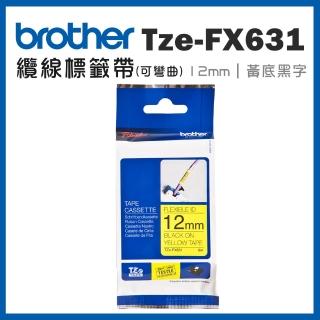 【brother】TZe-FX631★可彎曲纜線標籤帶 12mm 黃底黑字