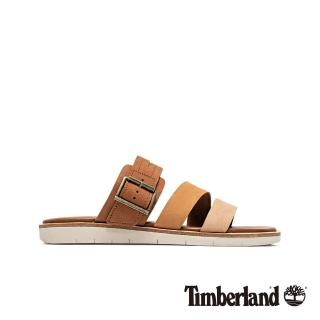 【Timberland】女款棕色撞色休閒露趾拖鞋(A1VMCK43)