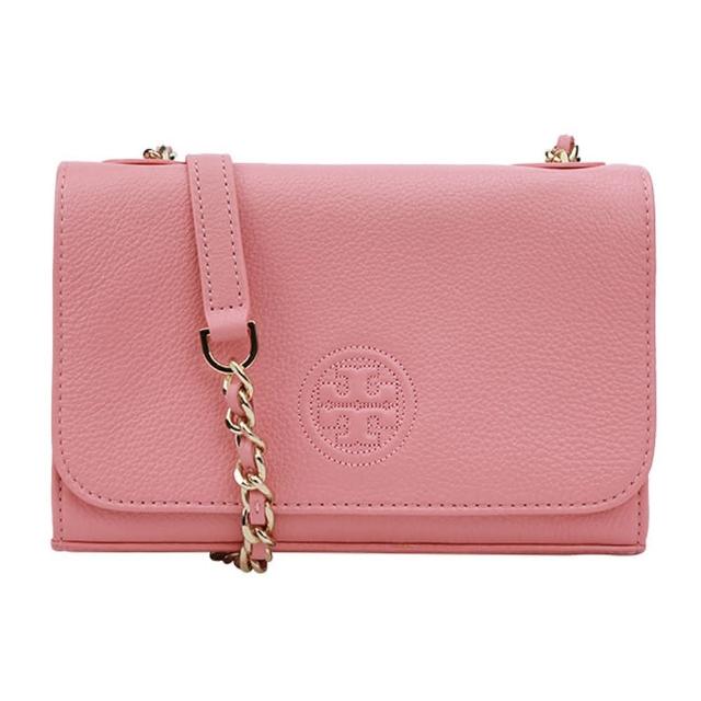 TORY BURCH【TORY BURCH】Bombe系列草莓粉紅TB logo皮革斜背包(50653-671)