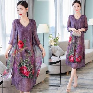 【K.W.】桑蠶絲輕柔風靡時尚真二件套裝組2XL-3XL(共1色)