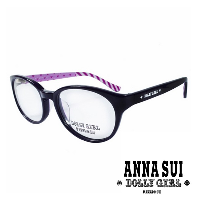 【ANNA SUI 安娜蘇】Anna Sui日本安娜蘇Dolly Girl系列—浪漫愛心線黑框條光學眼鏡(DG525-760-紫)