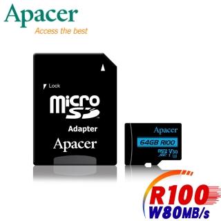 【Apacer 宇瞻】64GB MicroSDXC R100/W80MB UHS-I U3(V30 4K記憶卡-速達)