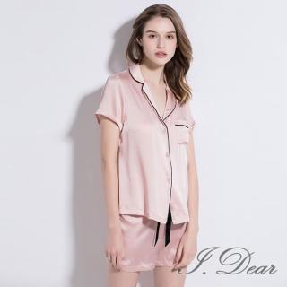 【I.Dear】100%蠶絲親膚寬鬆真絲居家服睡衣短褲兩件套組(粉色)