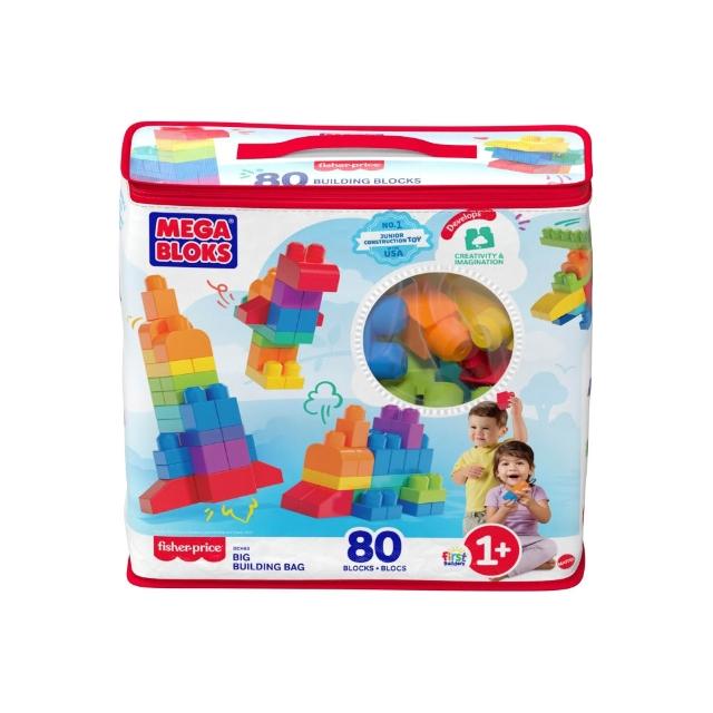 【Mega Bloks 美高積木】80片積木袋(2色選擇/兒童積木/大積木/學習積木/創意DIY拚搭/男孩玩具/女孩玩具)