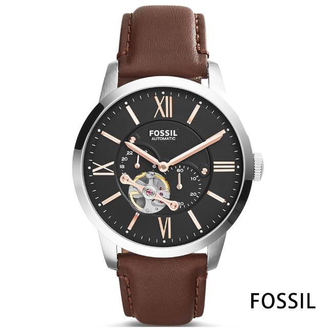 【FOSSIL】凱悅達利自動上鍊機芯皮革腕錶-黑/44mm(ME3061)