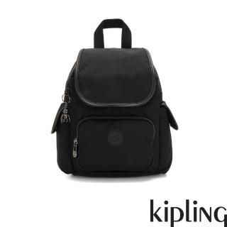 【KIPLING】極致低調黑拉鍊掀蓋後背包-CITY PACK MINI