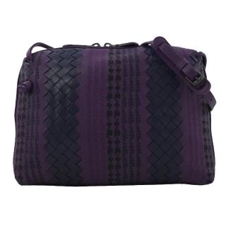 【BOTTEGA VENETA 寶緹嘉】手工編織拼接小羊皮斜背小方包(紫)