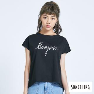 【SOMETHING】質感印花寬版T恤-女款(黑色)