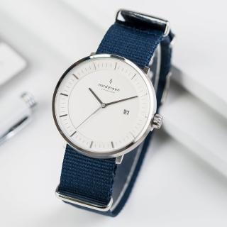 【Nordgreen】ND手錶 哲學家 Philosopher  40mm 月光銀殼×白面 北歐藍尼龍錶帶(PH40SINYNAXX)
