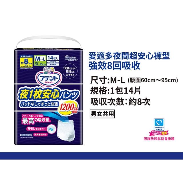 【日本大王】愛適多 夜間超安心褲型強效8回吸收男女共用M-L(2箱組)