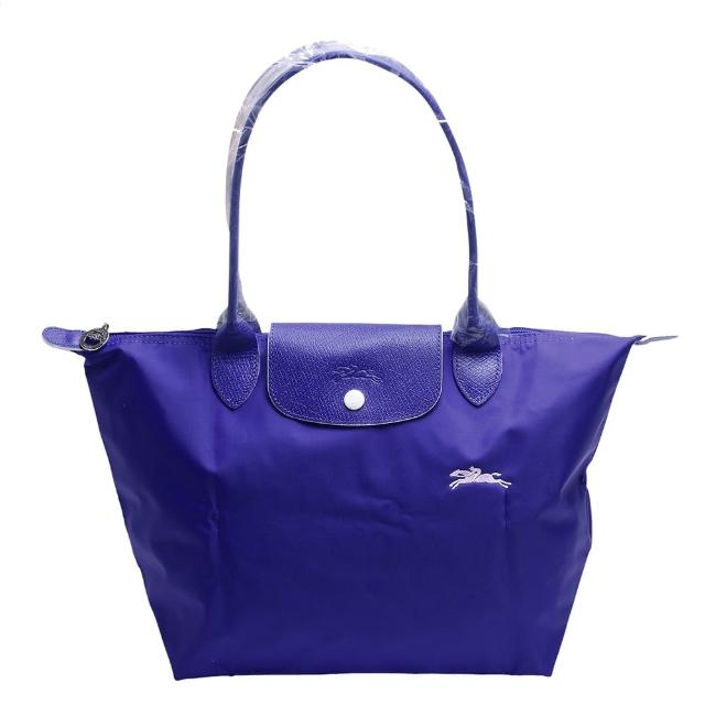 【LONGCHAMP】經典LE PLIAGE系列刺繡摺疊長提把水餃手提包(小-鈷藍色2605619-P24)