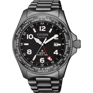 【CITIZEN 星辰】PROMASTER GMT 限量光動能兩地時間手錶-灰/42mm(BJ7107-83E)