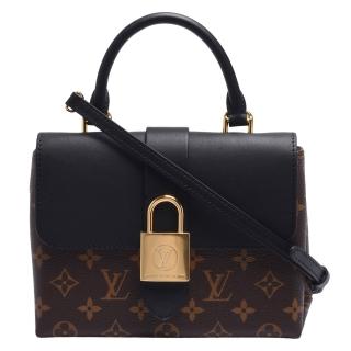 【Louis Vuitton 路易威登】M44141經典LOCKY BB Monogram帆布牛皮飾邊磁釦手提/斜背包(黑)