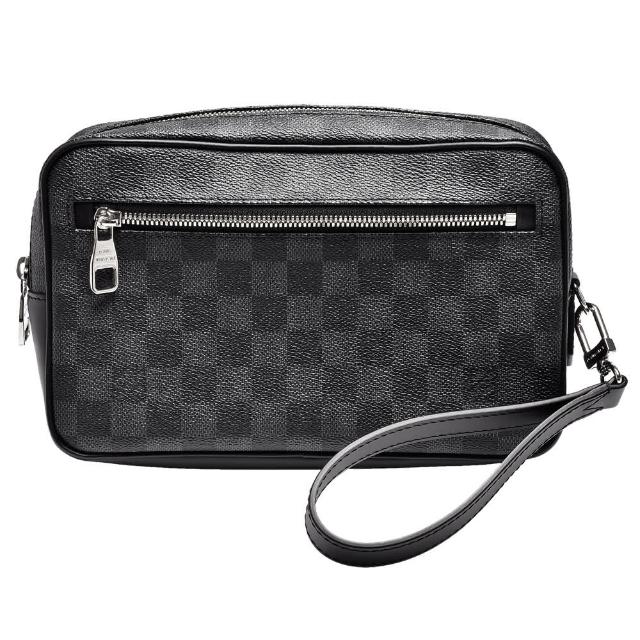 Louis Vuitton 路易威登【Louis Vuitton 路易威登】N41664 經典Kasai系列Damier Graphite帆布印花小牛皮飾邊手拿/掛腕包